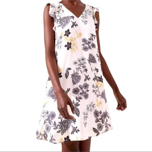 Loft Women Colorful Floral Flutter Sleeve Shirttail Shift Dress Size M - Picture 1 of 12